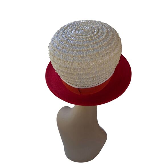 1960s VIVI by Elite Red & Cream Straw Mod Derby Hat | Bowler Boater - Picture 10 of 13